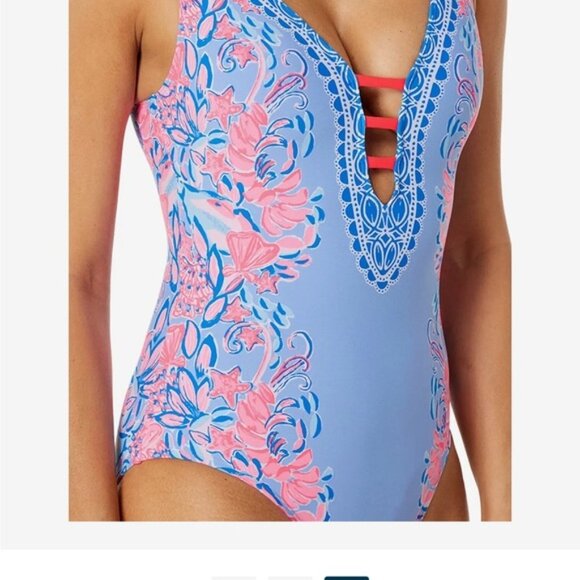 Lilly Pulitzer Jaspen One Piece in Blue Peri Shrimply The Best size 12 NWT - Picture 3 of 10